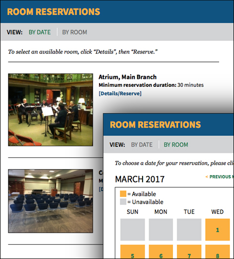 Assabet Interactive’s two views of the meeting and study room booking module